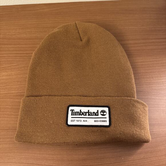 Timberland Patch Beanie Knit Winter Hat Brown 1973 NH New Hampshire - Picture 2 of 9